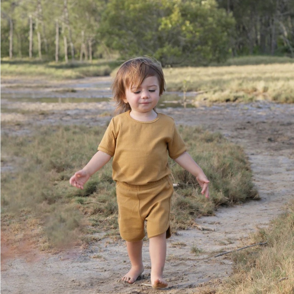 Summer and Storm BABY RIBBED SET in mustard (1T)